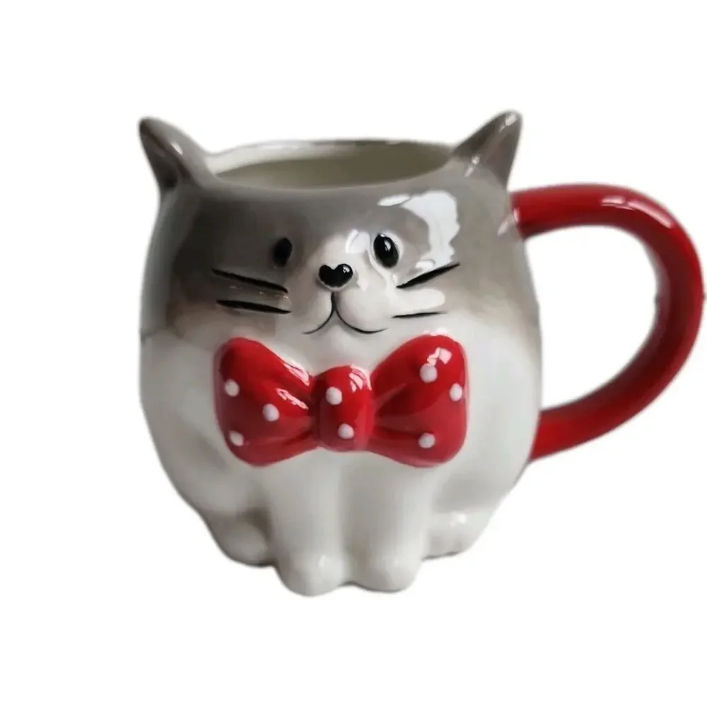 2023 Target Wondershop Cat with Polka Dot Bow Tie Coffee Tea Earthenware Mug